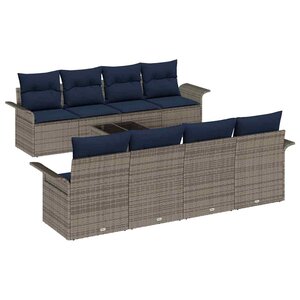 vidaXL Ensemble de canapé de jardin 9 Pièces Gris Poly rotin