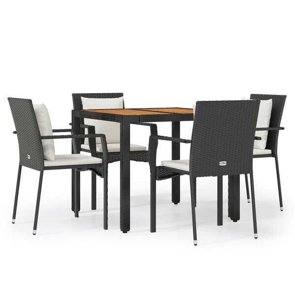 vidaXL Ensemble à manger de jardin coussins 5Pièces Noir Résine tressée