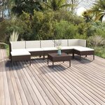 vidaXL Salon de jardin 8 Pièces avec coussins résine tressée marron