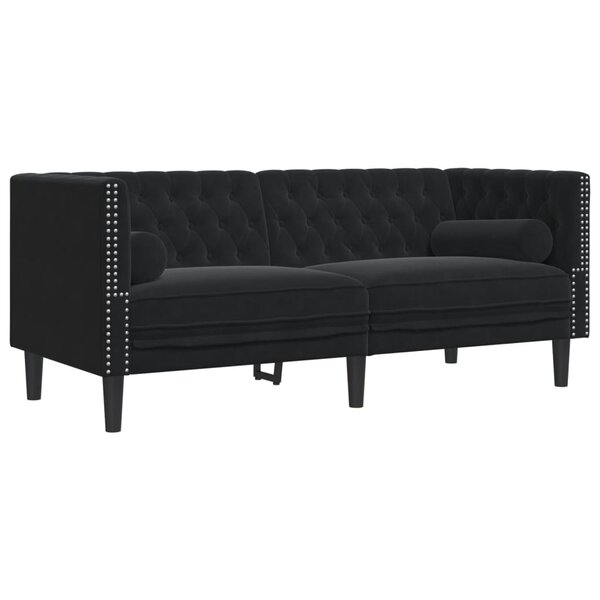 vidaXL Canapé Chesterfield avec traversins 2 places noir velours
