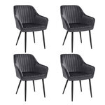 Chaise de salle à manger fauteuil siège rembourrée avec accoudoirs largeur d’assise 49 cm pieds en métal revêtement en velours charge 110 kg pour salon chambre gris 12_0004910