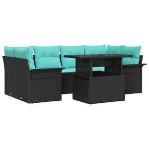 vidaXL Ensemble de canapé de jardin avec coussin 7 Pièces Noir Poly rotin