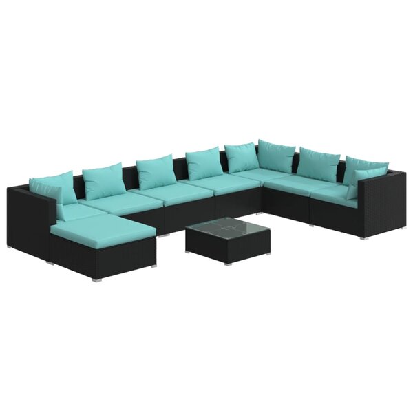 vidaXL Salon de jardin 9 Pièces avec coussins Résine tressée Noir