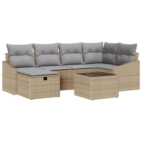 vidaXL Ensemble de canapé de jardin de 7 pièces avec coussins Beige Rattan Poly