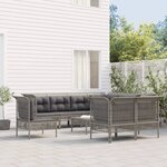 vidaXL Salon de jardin 9 Pièces avec coussins Gris Résine tressée