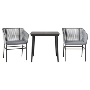 vidaXL Ensemble à manger jardin coussins 3 Pièces gris poly rotin verre