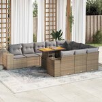 vidaXL Salon de jardin avec coussins 10Pièces beige résine tressée acacia