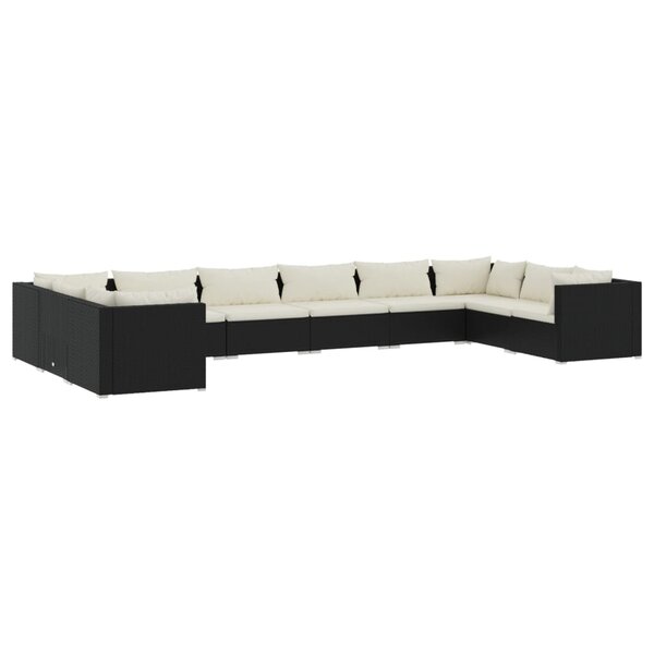 vidaXL Salon de jardin 10 Pièces avec coussins Résine tressée Noir