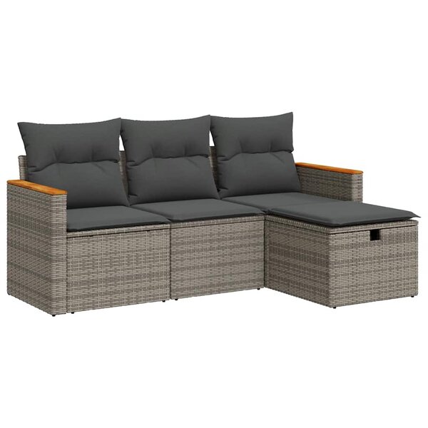 vidaXL Salon de jardin 4 Pièces avec coussins gris résine tressée
