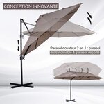 Parasol déporté grande taille XXL inclinable dim. 4 4L x 2 7l x 2 5H m piètement en acier inclus polyester marron