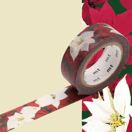 Masking Tape MT 1 5 cm Noel rose de Noël - poinsettia