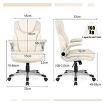 Chaise de bureau de direction en cuir pu à bascule hauteur réglable chaise de travail ergonomique avec accoudoirs rabattables pivotante à 360° blanc 20_0004837