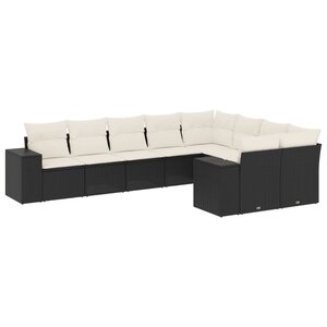 vidaXL Salon de jardin 9 Pièces avec coussins noir résine tressée
