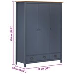 vidaXL Garde-robe à 3 portes Hill Gris 127x50x170 cm Pin solide