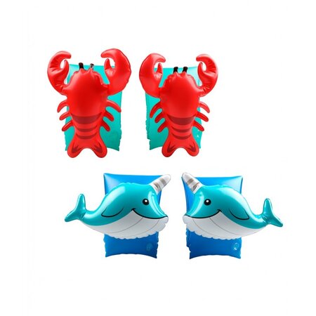 Brassards gonflables de natation x2 pour enfants 3-6 ans  flotteurs piscine & plage - pack duo homard dauphin