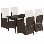 vidaXL Ensemble à manger de jardin 5 Pièces et coussins marron poly rotin