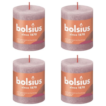 Bolsius Bougies pilier rustiques Shine 4 Pièces 80x68 mm Rose cendre