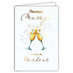 69-3139 Carte Félicitations Mariage Bonheur 2 Flutes de Champagne Pétillant Peinture Aquarelle Romantique -Finitions Dorure Or Doré + Gaufrage en Relief +1 Enveloppe Format 12x17cm -Fabriqué en Europe