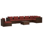 vidaXL Salon de jardin 8 Pièces avec coussins résine tressée marron