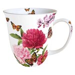 Tasse en porcelaine fine - pivoines et papillons