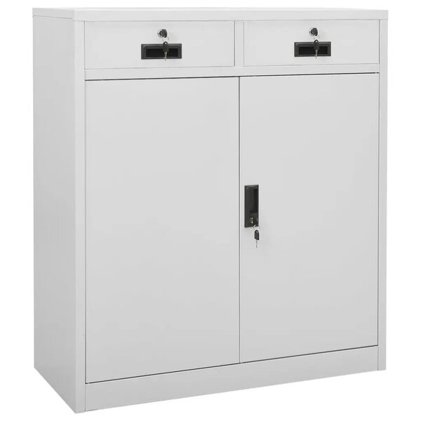 Armoire de bureau design durable avec 2 étagères réglables 90 x 40 x 102 cm en acier gris clair 02_0046908