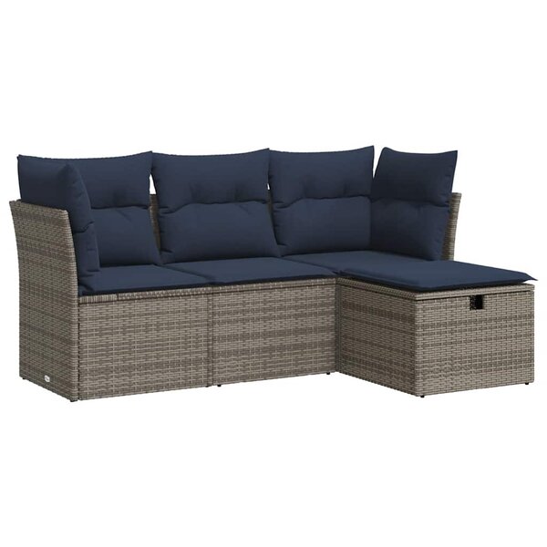 vidaXL Salon de jardin 4 Pièces avec coussins gris résine tressée