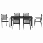 vidaXL Ensemble de salle à manger pour jardin 7 Pièces Noir