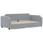 vidaXL Lit de jour avec gigogne et tiroirs gris clair 90x190 cm tissu