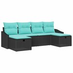 vidaXL Ensemble de canapé de jardin avec coussin 6 Pièces Noir Poly rotin