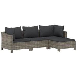 Salon de jardin meuble d'extérieur ensemble de mobilier 4 pièces avec coussins gris résine tressée 02_0016142