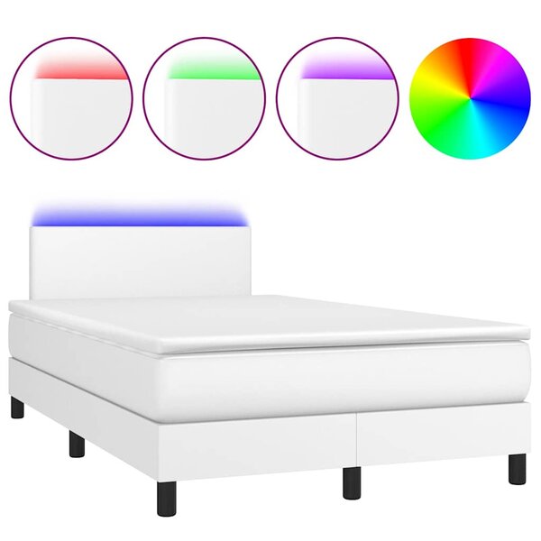 vidaXL Sommier à lattes de lit matelas LED blanc 120x190 cm similicuir