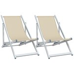 vidaXL Chaises de plage pliantes lot de 2 crème aluminium et textilène