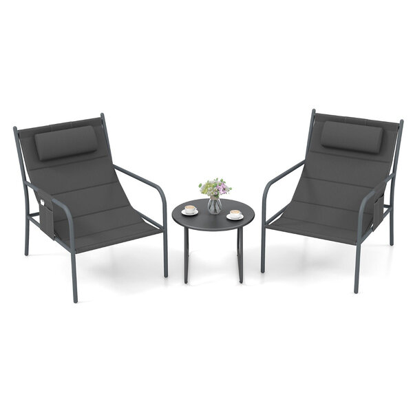 Ensemble de meubles 3 pièces de patio cadre en métal charge 150 kg salon de jardin 2 chaises 1 table basse avec tissu respirant gris 20_0008481