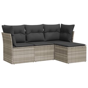 vidaXL Salon de jardin 4 Pièces avec coussins gris clair résine tressée