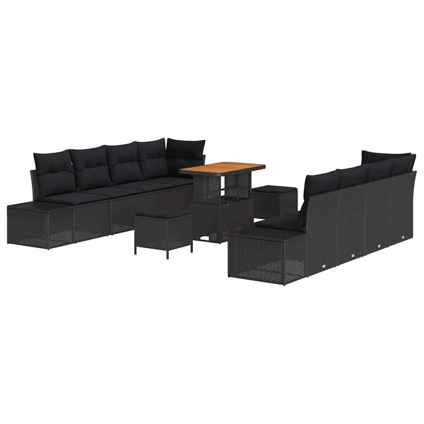 vidaXL Ensemble de canapé de jardin 11 Pièces Noir Poly rotin