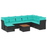 vidaXL Salon de jardin 9 Pièces avec coussins noir résine tressée