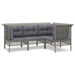 vidaXL Salon de jardin 4 Pièces avec coussins Gris Résine tressée