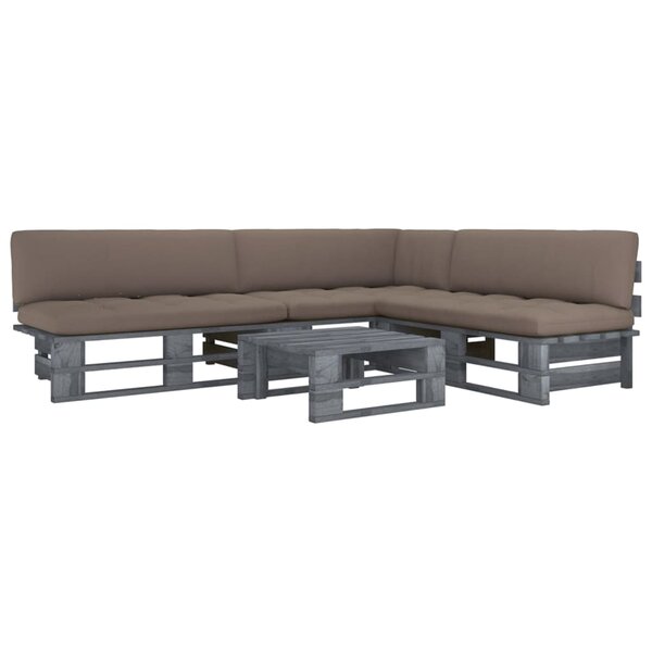 vidaXL Salon de jardin palette 4Pièces avec coussins Pin imprégné de gris