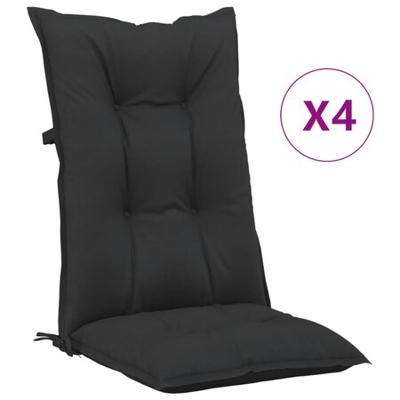 vidaXL Coussins de chaise de jardin à dossier haut lot de 4 noir tissu