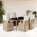 vidaXL Ensemble de bistro de jardin 7 Pièces coussins beige poly rotin