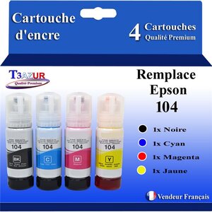 T3AZUR - 4x Bouteilles compatibles avec Epson 104 EcoTank