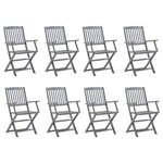 vidaXL Chaises pliables d'extérieur lot de 8 et coussins Bois d'acacia