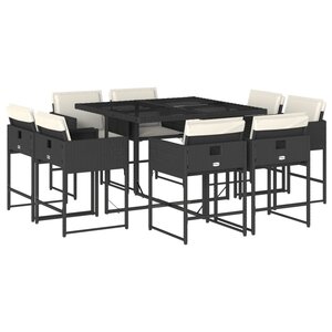 vidaXL Ensemble à manger de jardin 9Pièces coussins noir résine tressée