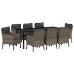 vidaXL Ensemble de repas de jardin 9 pièces avec coussins gris en rattan poly