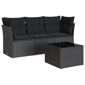vidaXL Salon de jardin 4 Pièces avec coussins noir résine tressée