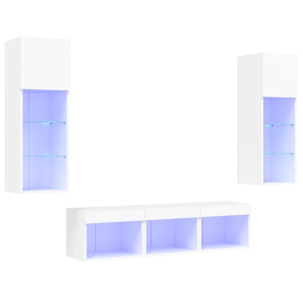vidaXL Unités murales TV avec LED 5 Pièces blanc bois d'ingénierie