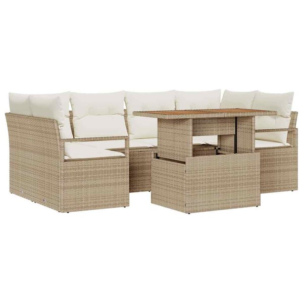 vidaXL Ensemble de canapé de jardin avec coussin 7 Pièces beige et crème