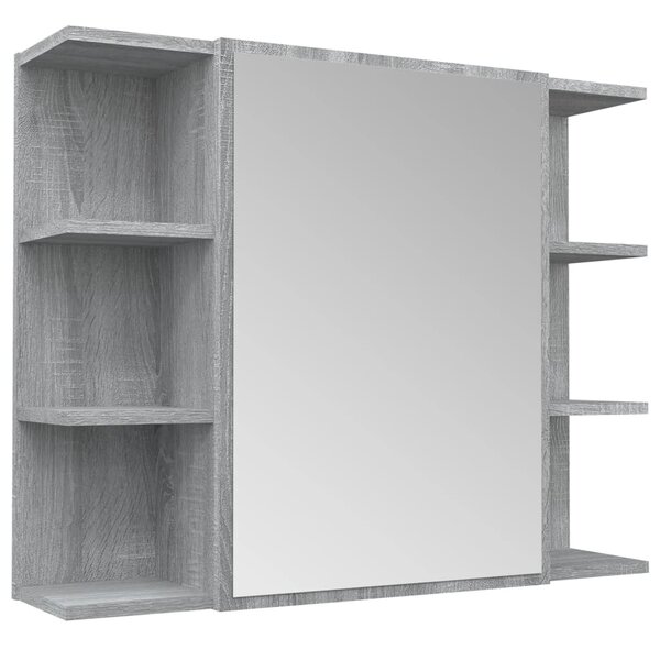 vidaXL Armoire à miroir de salle de bain Sonoma gris 80x20 5x64cm Bois
