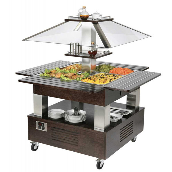 Buffet chaud bain marie ilot carré - 4 bacs x gn 1/1 -  -  1445x1540mm