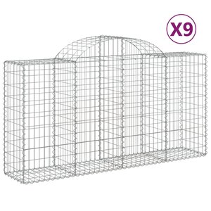 vidaXL Paniers à gabions arqués 9 Pièces 200x50x100/120 cm fer galvanisé